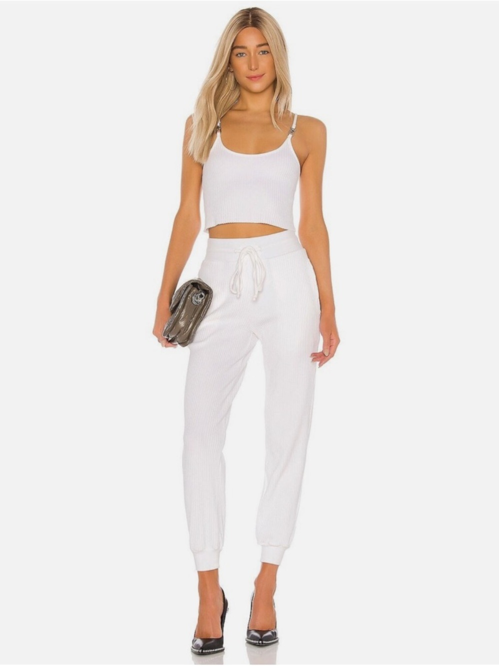 The Range Vital Rib Jogger Sweatpants White Drawstring XS